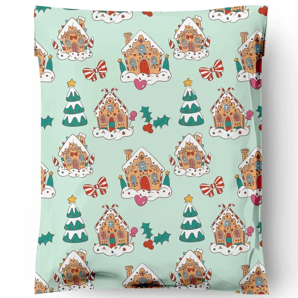 Christmas Gingerbread Houses Poly Mailers 10x13 Pack of 25